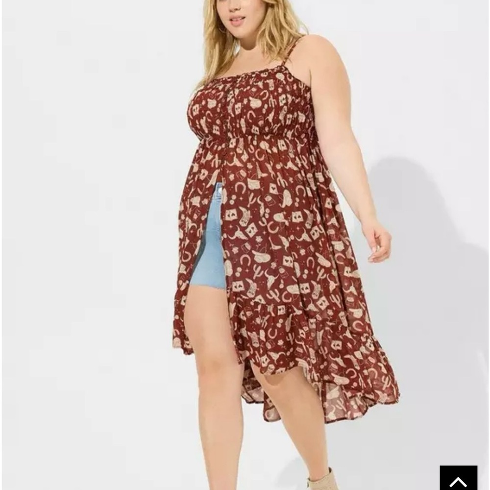 Torrid Brown and White Chiffon Sleeveless Tunic